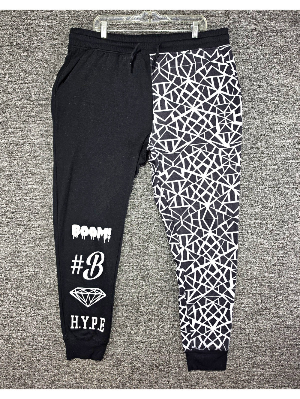 Master Piece Men's Black White Geometric Print Fleece Jogger Sweatpants Size XXL